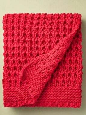 HEARTH & HAND NWT cable knit throw blanket -red -50x60